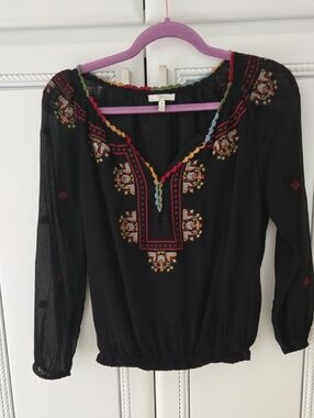 Joie Black Embroidered Peasant Blouse